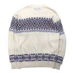 90s TARA DESIGN Jacquard Cotton Knit Sweater L White Purple Argyle Pattern Made in Japan