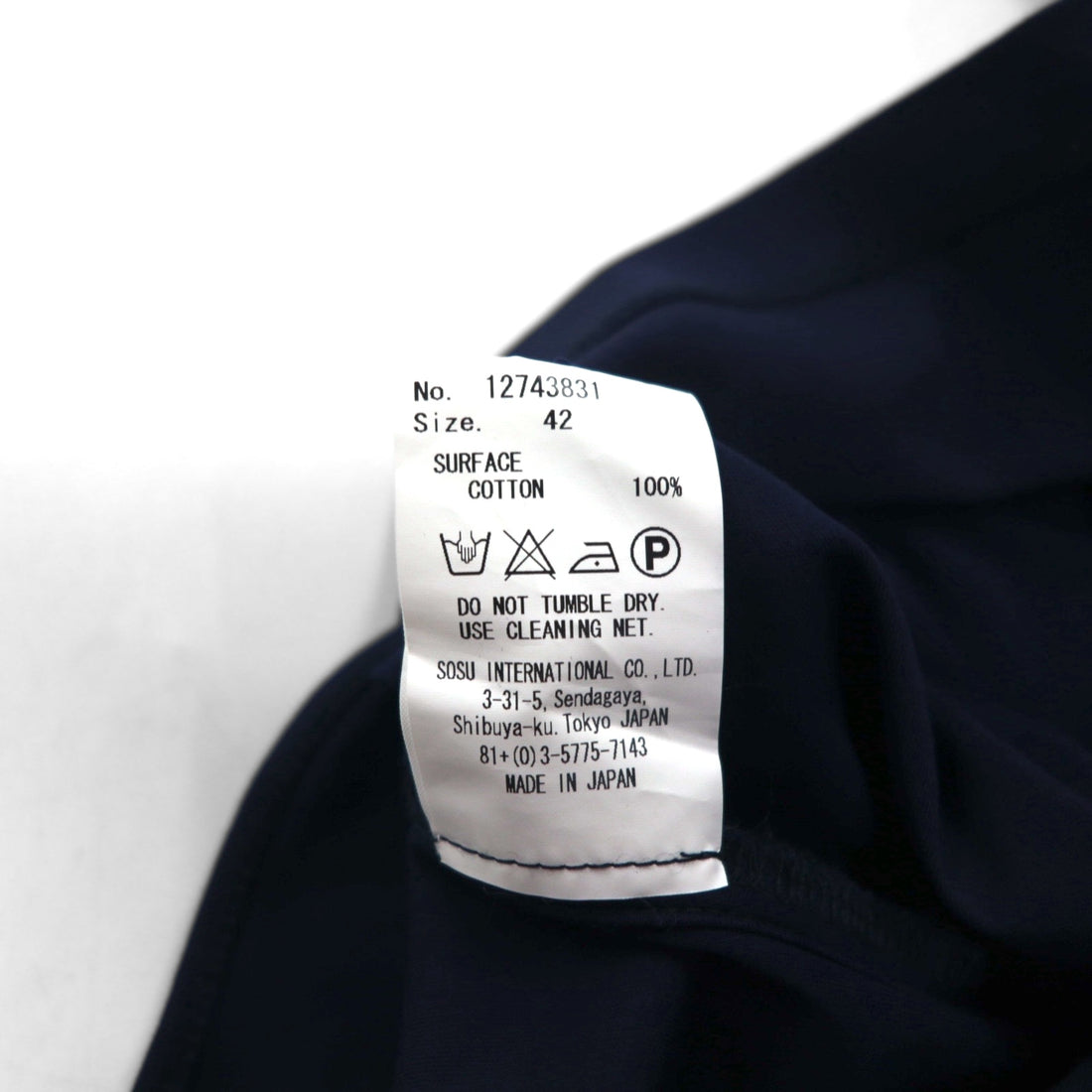 MIHARA YASUHIRO Collared Sleeveless Blouse, Size L, Navy, Cotton Stretch, Made in Japan