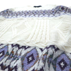 90s TARA DESIGN Jacquard Cotton Knit Sweater L White Purple Argyle Pattern Made in Japan