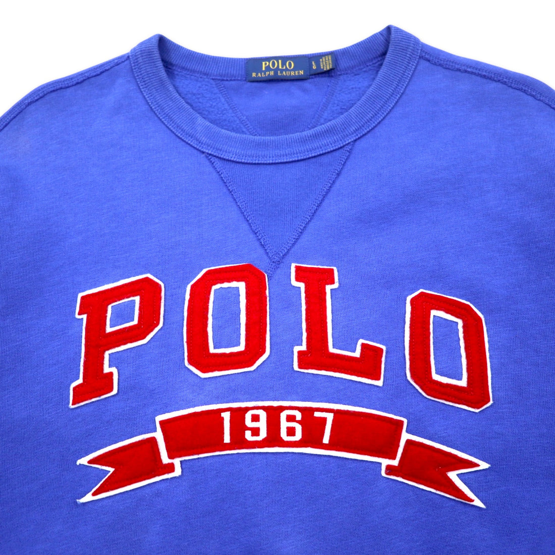 POLO RALPH LAUREN Logo 1967 Patch Sweatshirt L Blue Cotton Fleece Lining