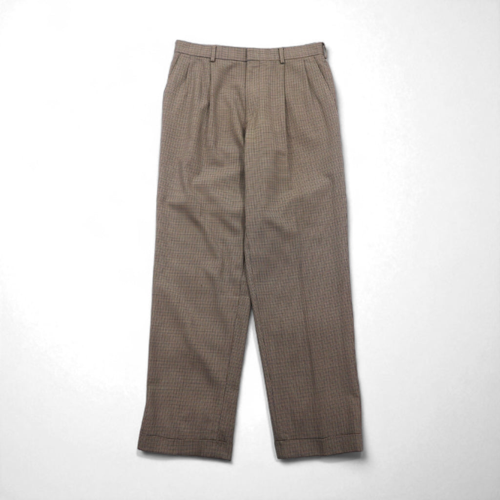 LANDS' END 2-pleat Wide Leg Slacks, Size M, Brown, Glen Plaid, Wool