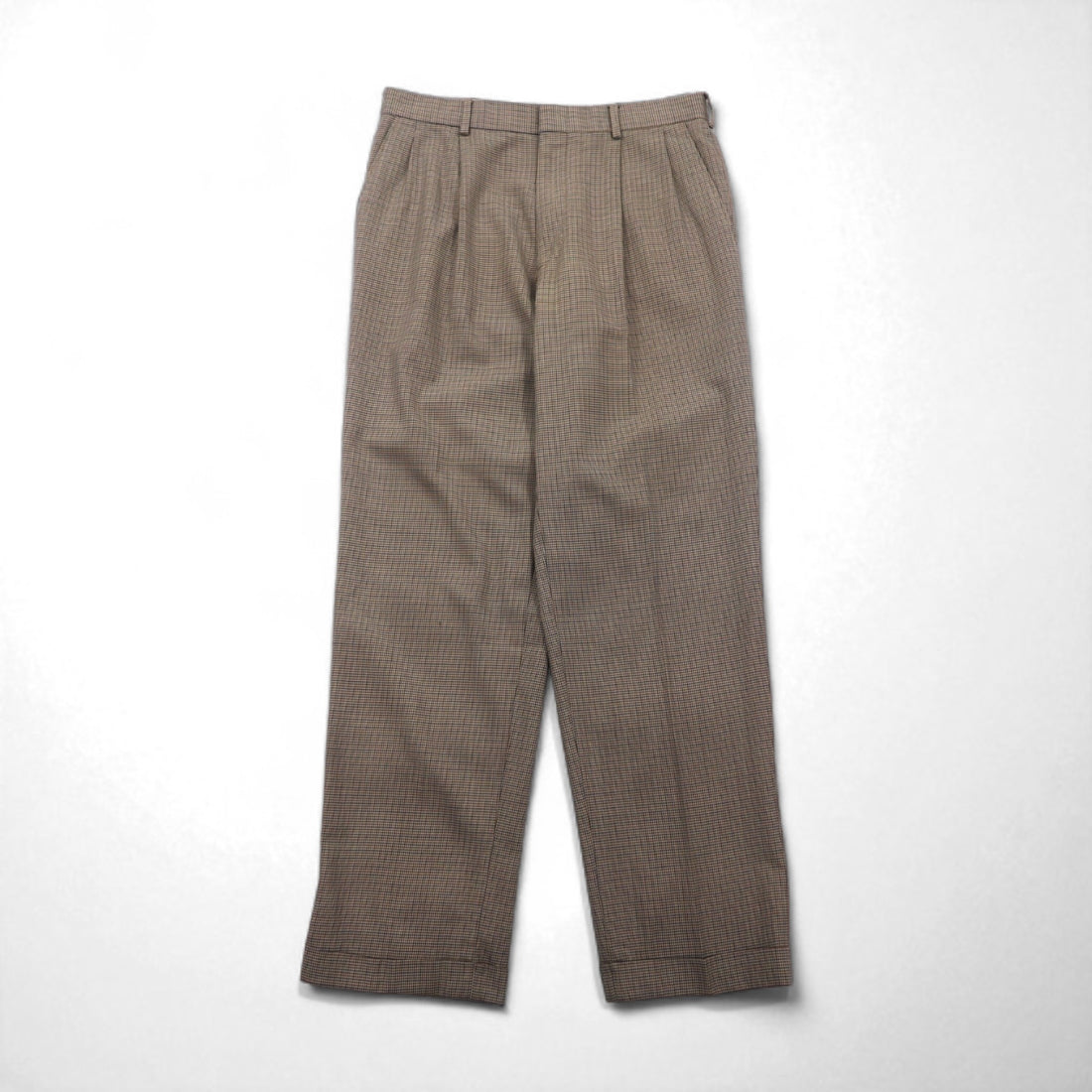 LANDS' END 2-pleat Wide Leg Slacks, Size M, Brown, Glen Plaid, Wool