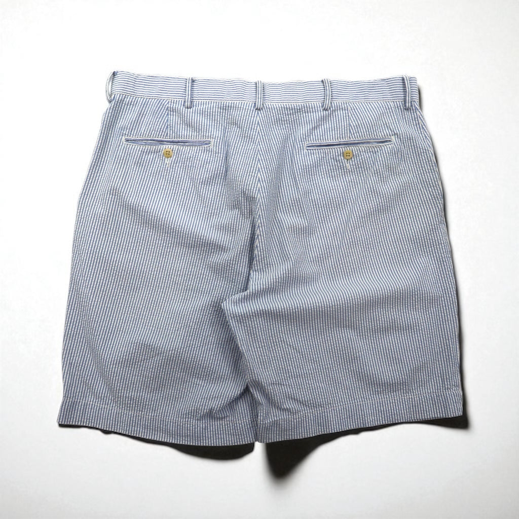 Polo by Ralph Lauren 90s Seersucker Shorts, Size L, Blue and White Stripes, Made in Sri Lanka