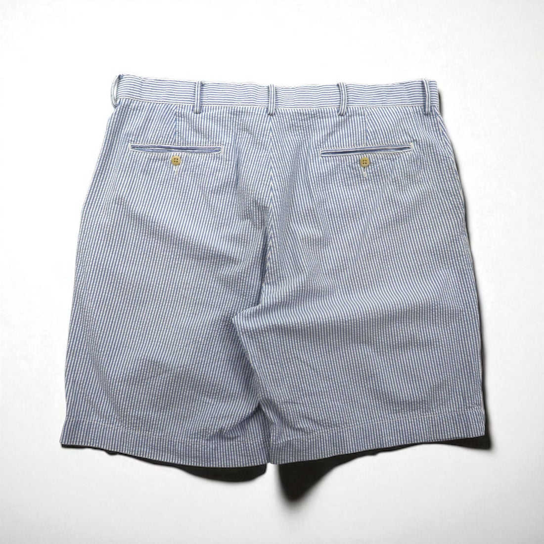 Polo by Ralph Lauren 90s Seersucker Shorts, Size L, Blue and White Stripes, Made in Sri Lanka