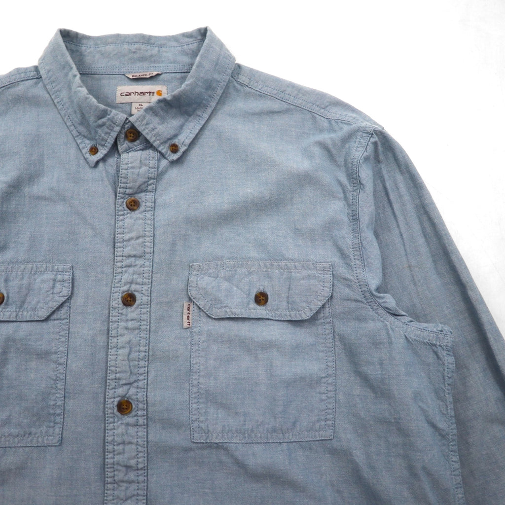 Carhartt Chambray Button-Down Work Shirt, XL, Indigo, Double Pocket, FORT L/S CHAMBRAY SHIRT S202, Relaxed Fit