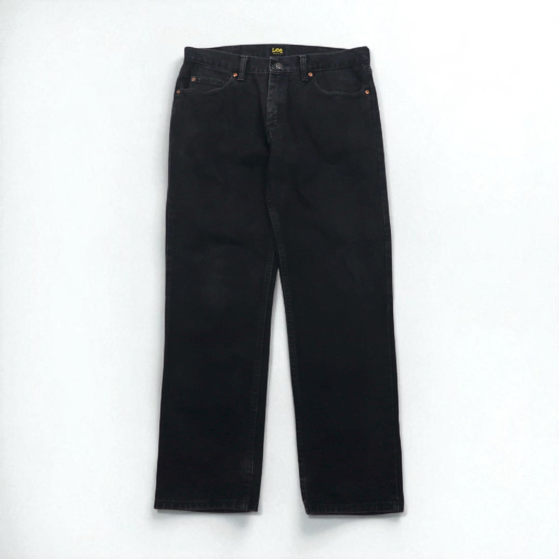 Lee Regular Fit Straight Jeans, Black Denim Pants, Size L, Zipper Fly, USA Model, 2008908, Made in Mexico