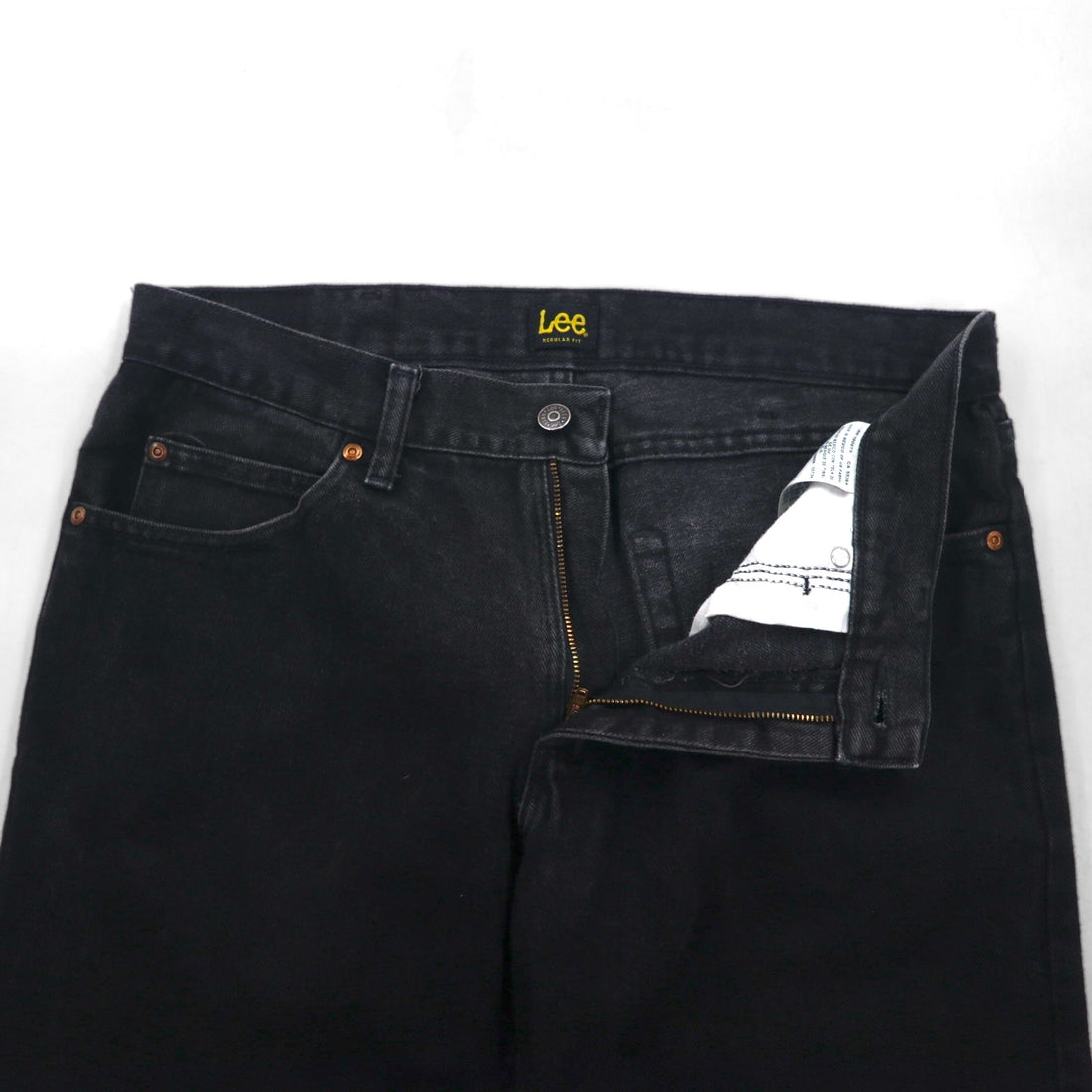 Lee Regular Fit Straight Jeans, Black Denim Pants, Size L, Zipper Fly, USA Model, 2008908, Made in Mexico