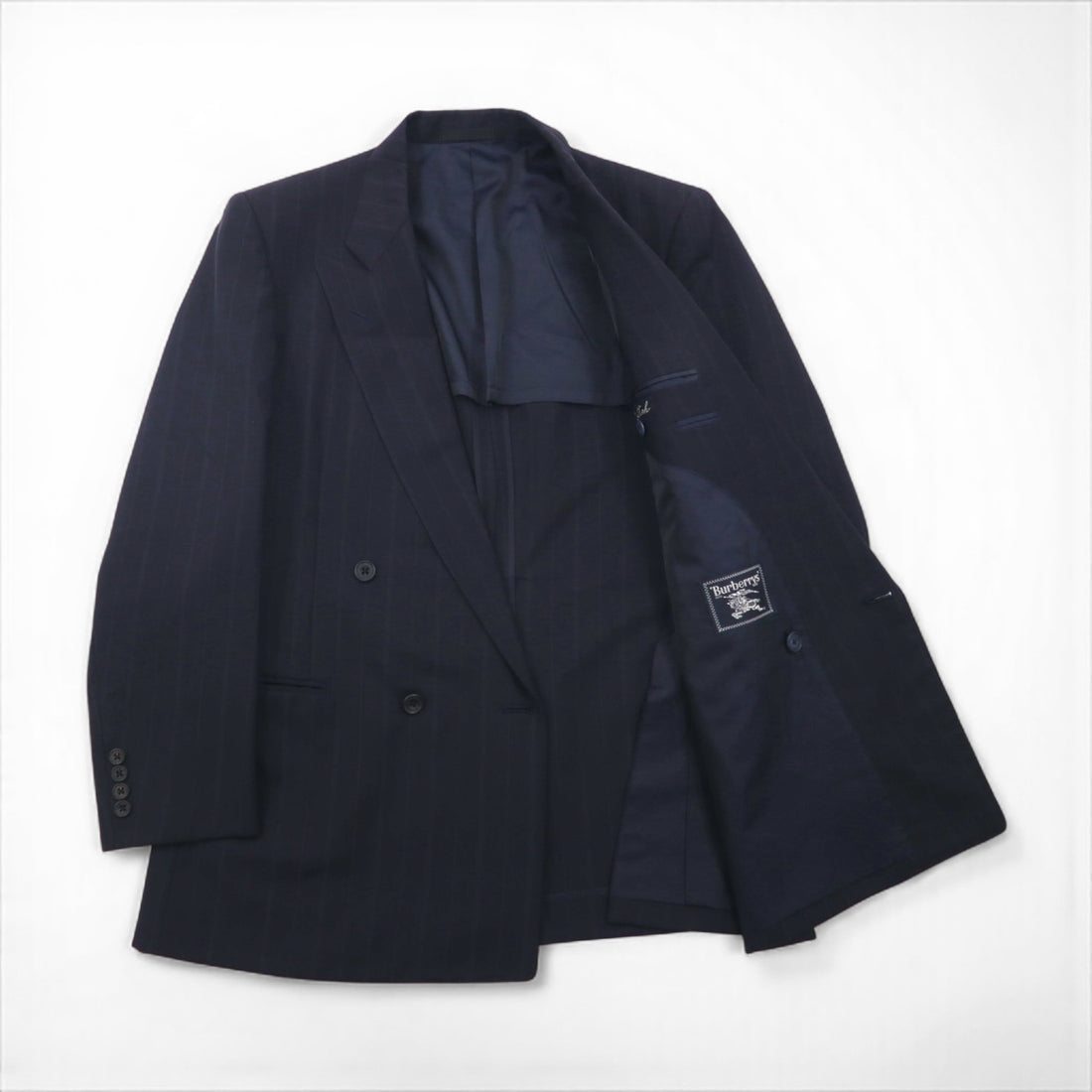 BURBERRY Made in Japan Peak Lapel Double-Breasted Blazer Suit, Size M, Wool and Mohair Stripe