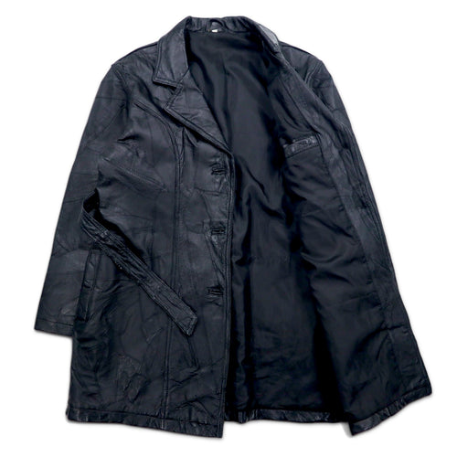 90s patchwork leather coat, XL, black leather, patchwork, belt included