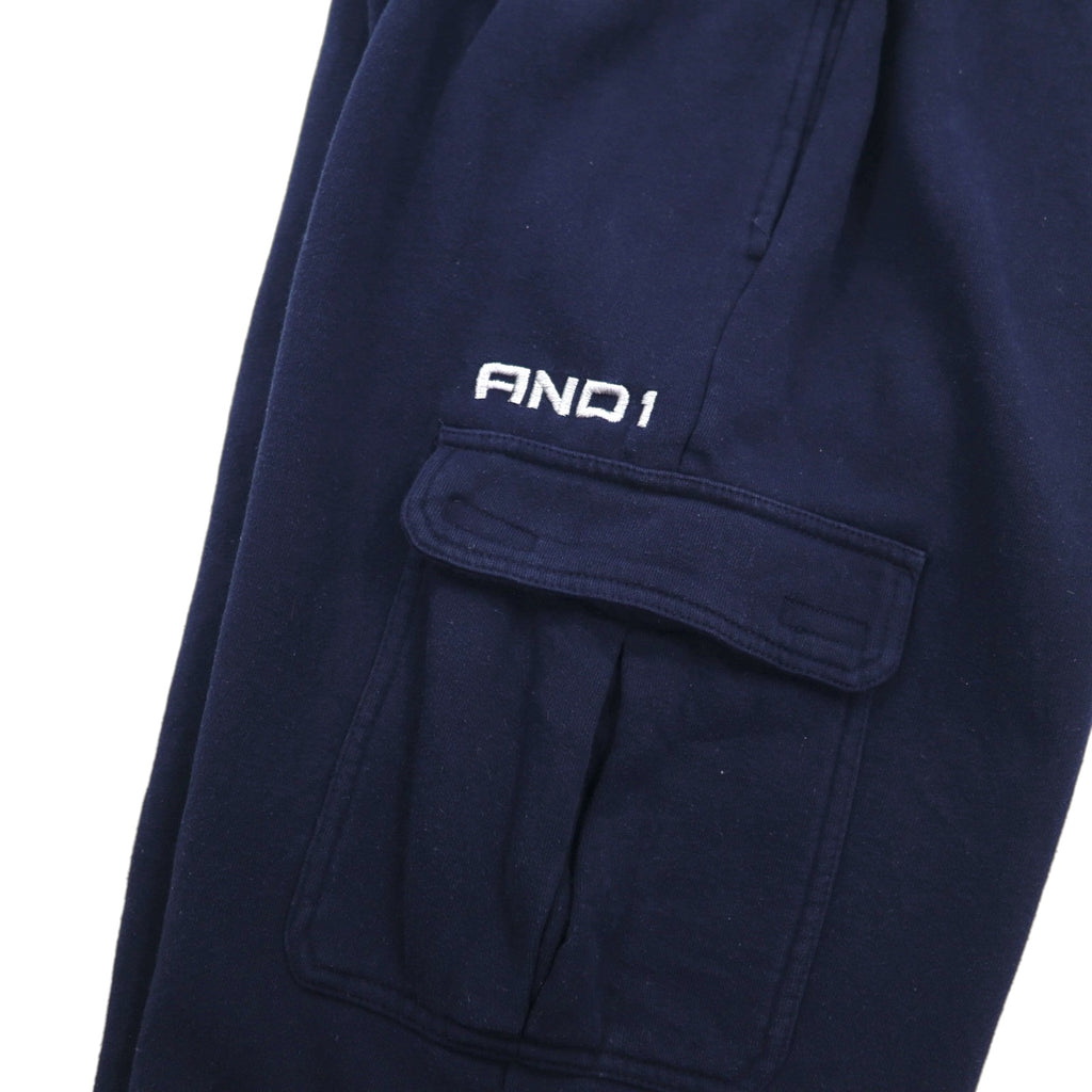 AND1 90s Wide-leg Sweatpants, Baggy Cargo Pants, Size M, Navy, Cotton
