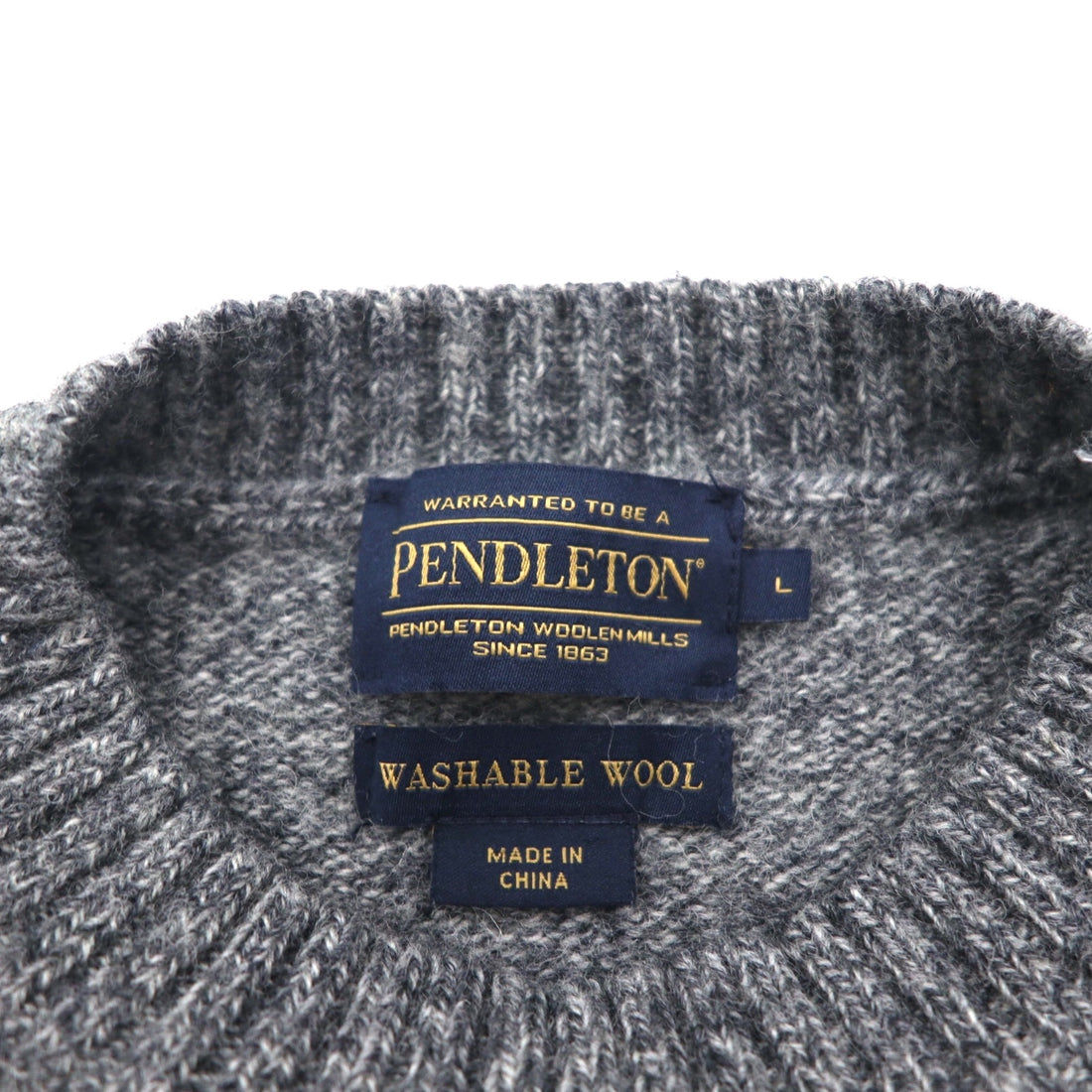 PENDLETON Shetland Wool Crew Neck Knit Sweater, Size L, Gray, SHETLAND WASHABLE WOOL AF632-61322