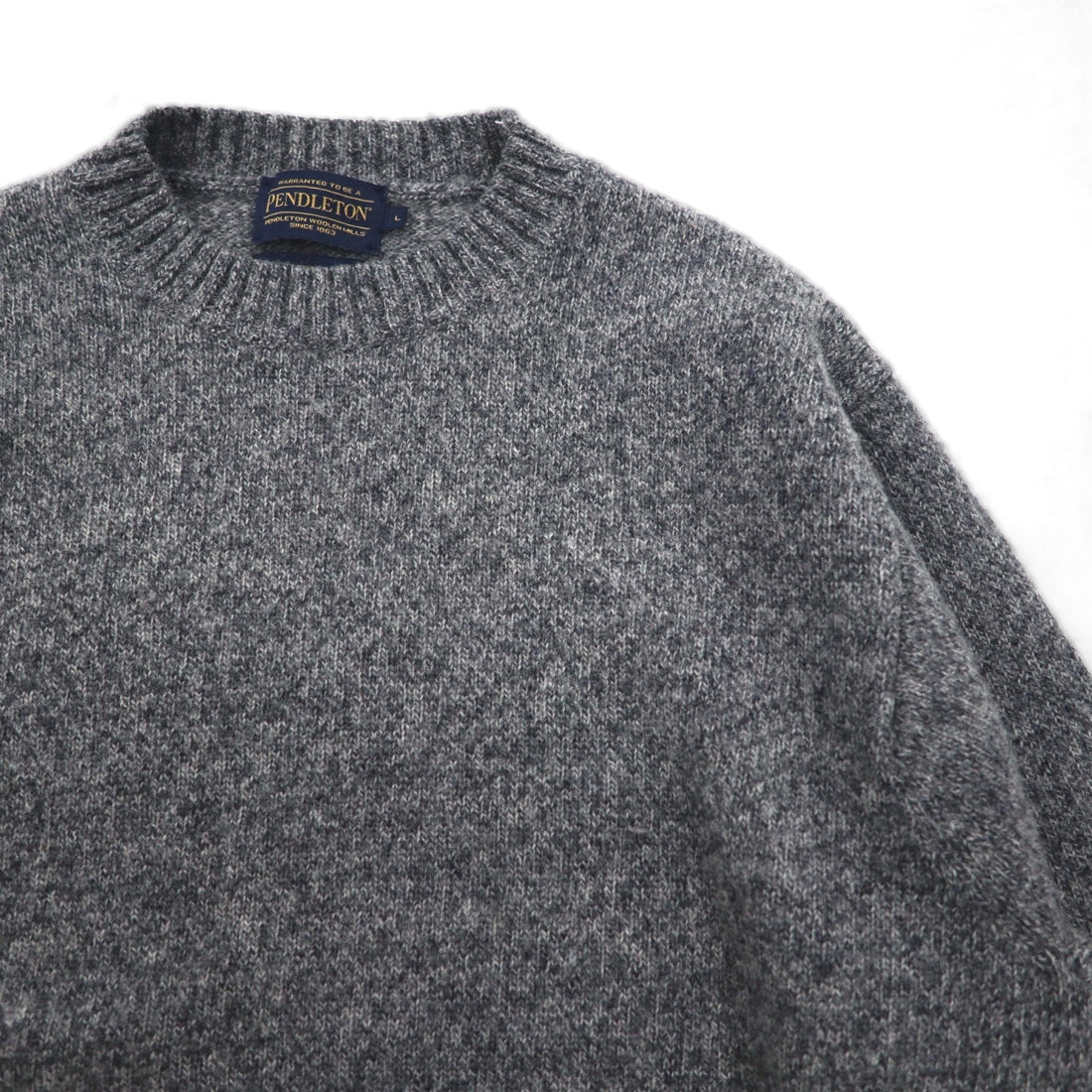 PENDLETON Shetland Wool Crew Neck Knit Sweater, Size L, Gray, SHETLAND WASHABLE WOOL AF632-61322