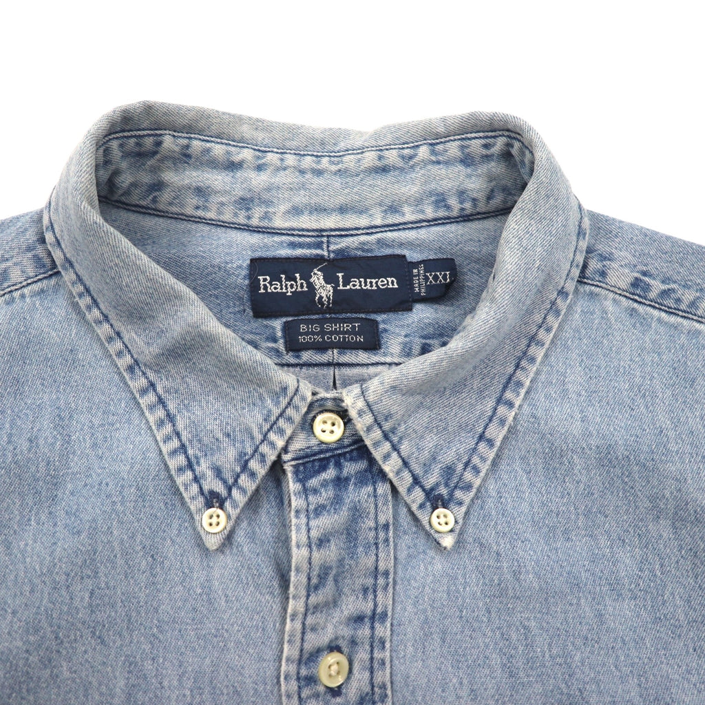 Polo Ralph Lauren 90年代 BIG SHIRT ボタンダウン デニム シャツ 2XL インディゴ 胸ポケット スモールポニー刺繡