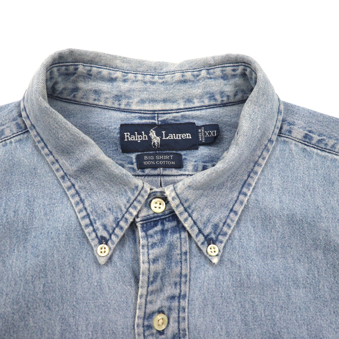 Polo Ralph Lauren 90年代 BIG SHIRT ボタンダウン デニム シャツ 2XL インディゴ 胸ポケット スモールポニー刺繡