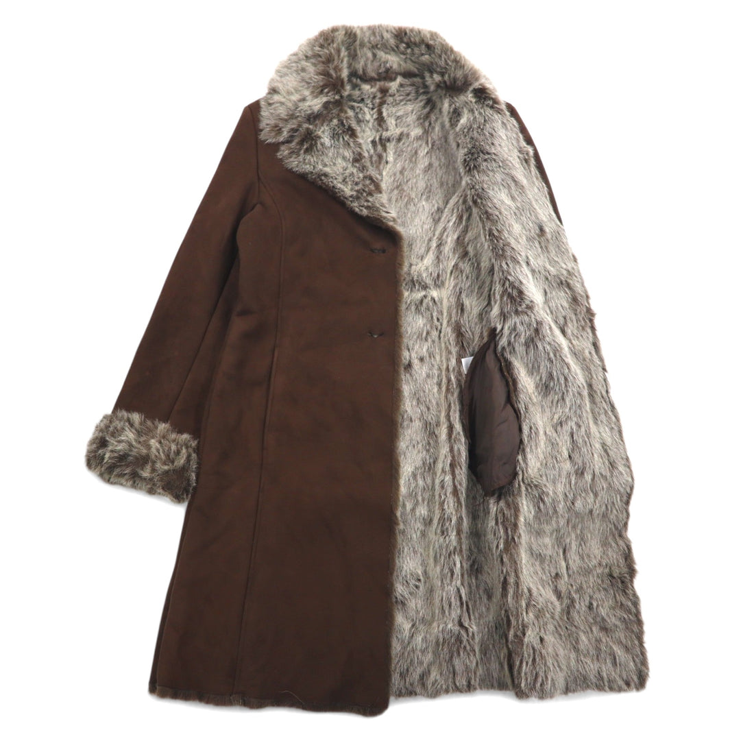 90s Vintage Faux Shearling Coat MARVIN RICHARDS Shearling Coat M Brown Polyester Faux Eco Fur