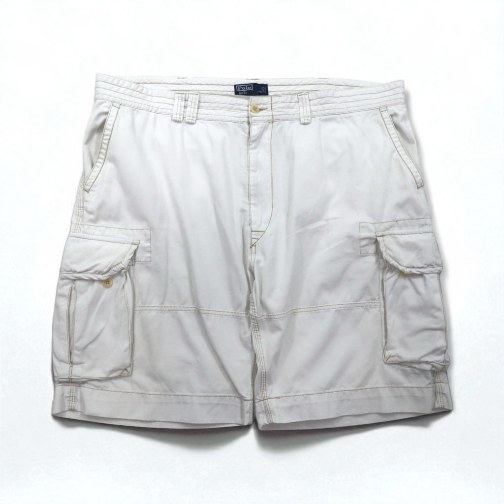 Polo by Ralph Lauren 90s Oversized Polo Chino Baggy Short Cargo Pants, 3XL, White, Knee-Length