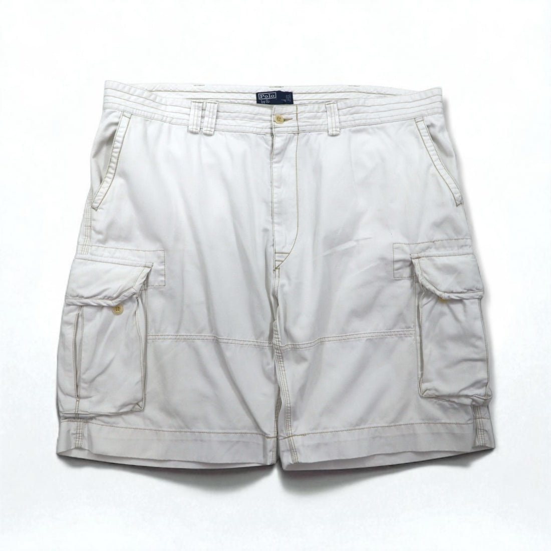Polo by Ralph Lauren 90s Oversized Polo Chino Baggy Short Cargo Pants, 3XL, White, Knee-Length