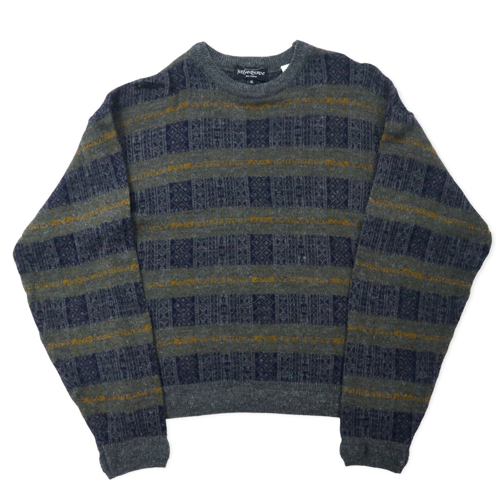 YVES SAINT LAURENT pour homme knit sweater M gray all over pattern check wool old