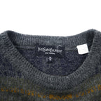 YVES SAINT LAURENT pour homme knit sweater M gray all over pattern check wool old