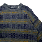 YVES SAINT LAURENT pour homme knit sweater M gray all over pattern check wool old