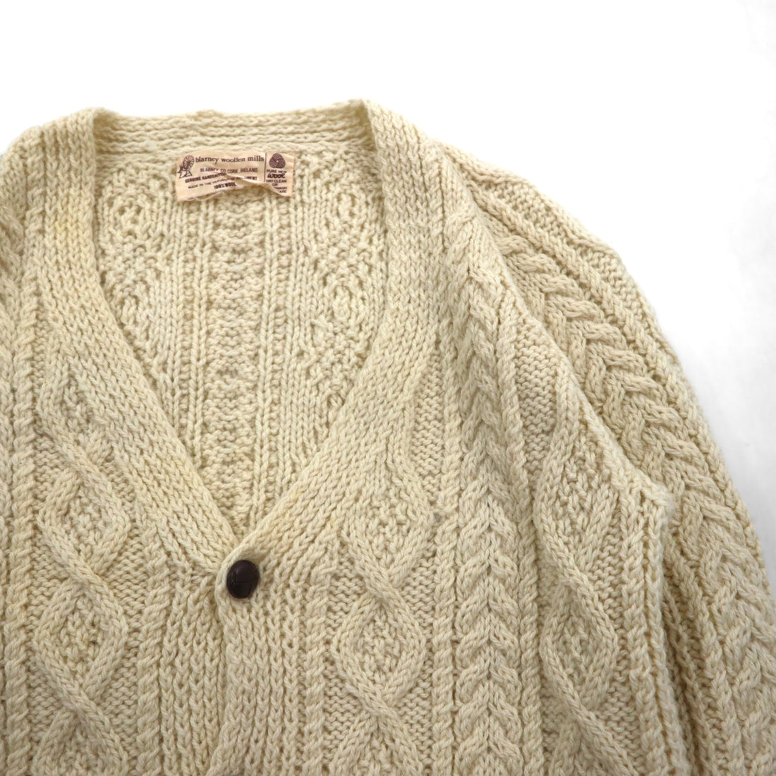 80s Ireland Vintage Fisherman Knit フィッシャーマン アラン ニット カーディガン M  ローゲージ くるみボタン Blarney Woollen Mills アイルランド製