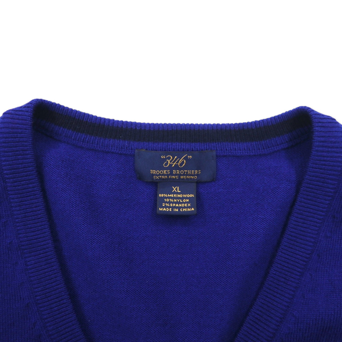 346 BROOKS BROTHERS メリノウール Vネック ニット セーター XL ブルー ウール ロゴ刺繍 EXTRA FINE MERINO WOOL