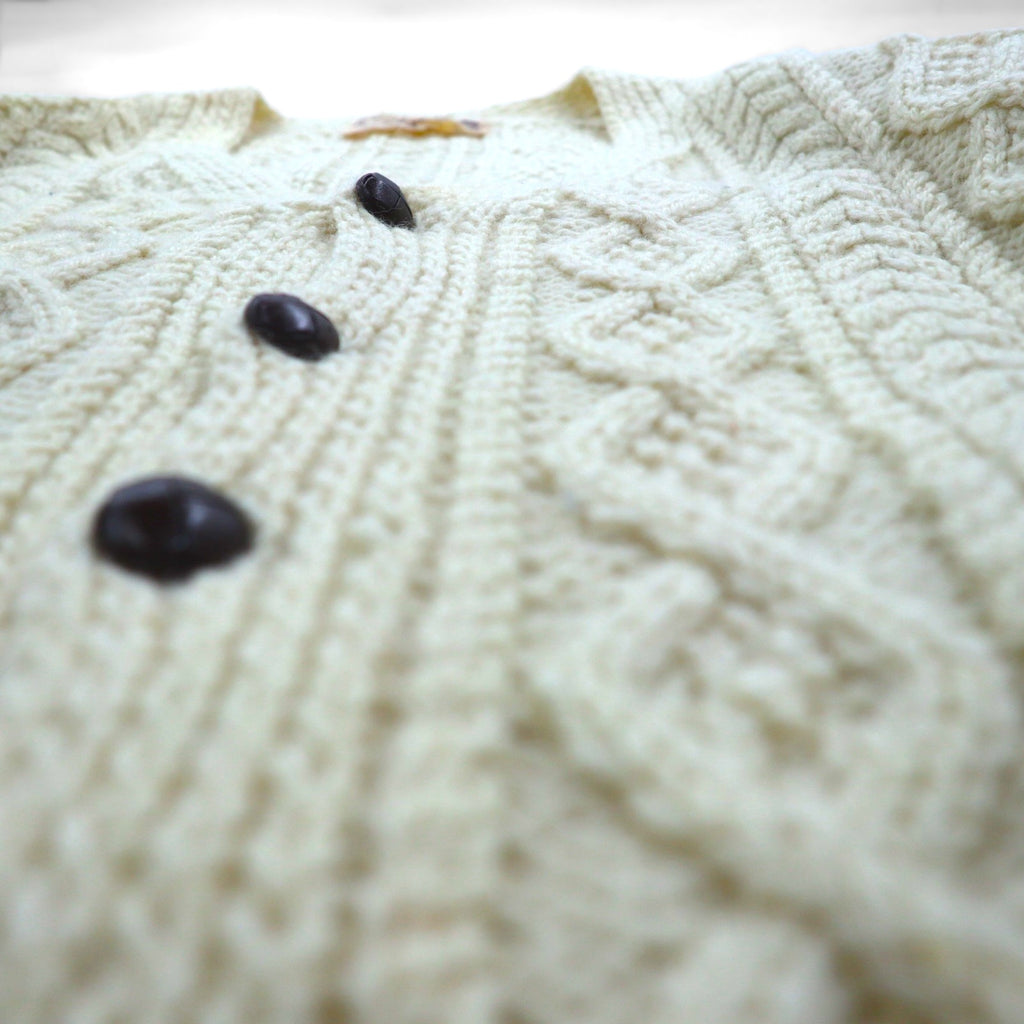 80s Ireland Vintage Fisherman Knit フィッシャーマン アラン ニット カーディガン M  ローゲージ くるみボタン Blarney Woollen Mills アイルランド製