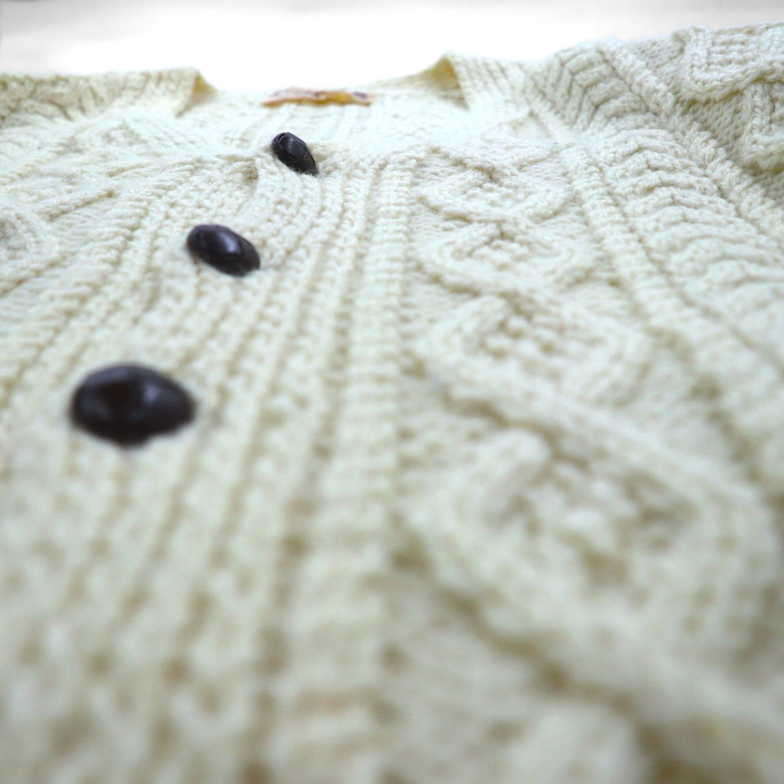 80s Ireland Vintage Fisherman Knit フィッシャーマン アラン ニット カーディガン M  ローゲージ くるみボタン Blarney Woollen Mills アイルランド製
