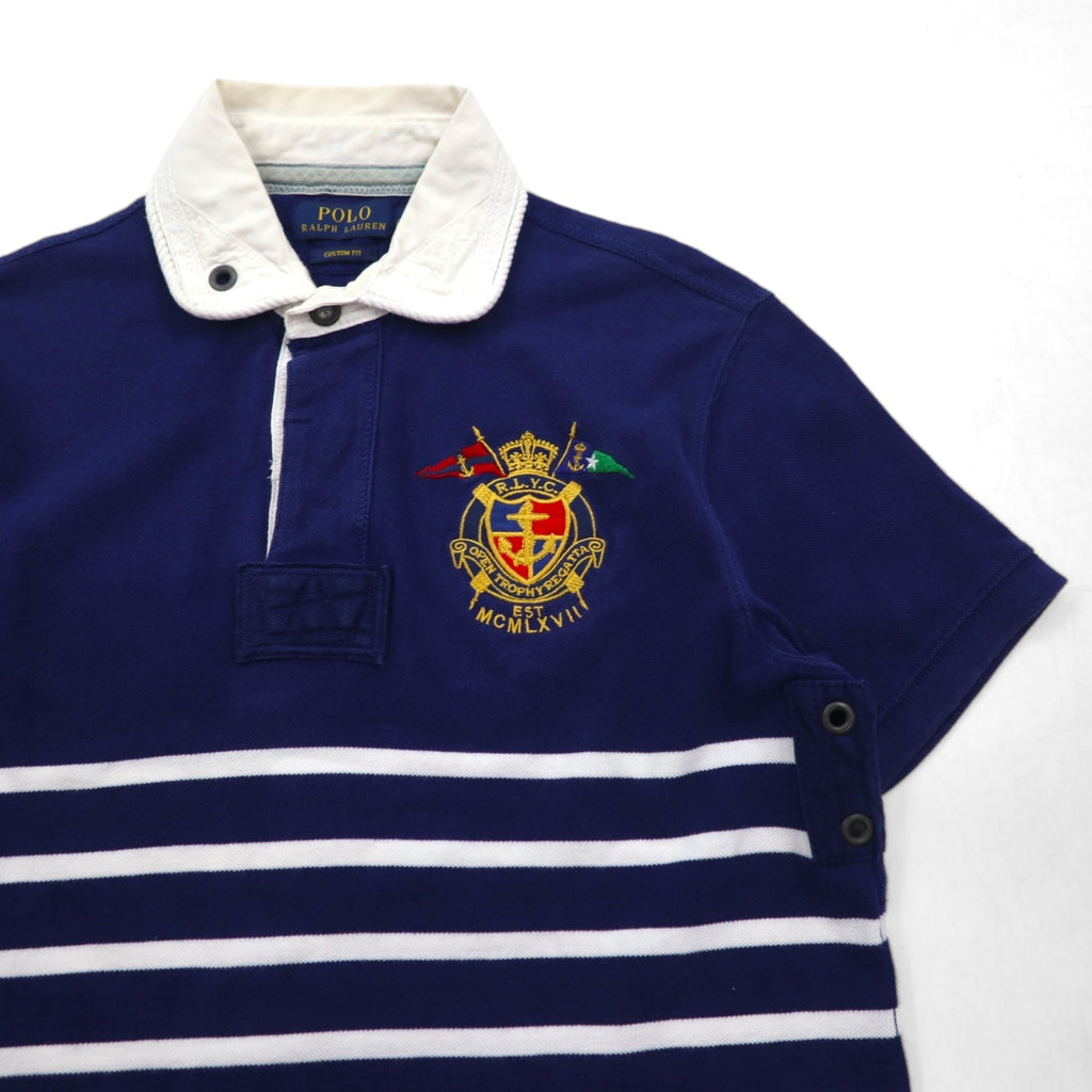 POLO RALPH LAUREN Striped Polo Shirt, Size Small, Navy, Striped, Pique, Embroidered Emblem Logo, RLYC