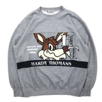 90s Hardy Thomass Character Embroidered Sweatshirt, Medium, Grey, Cotton
