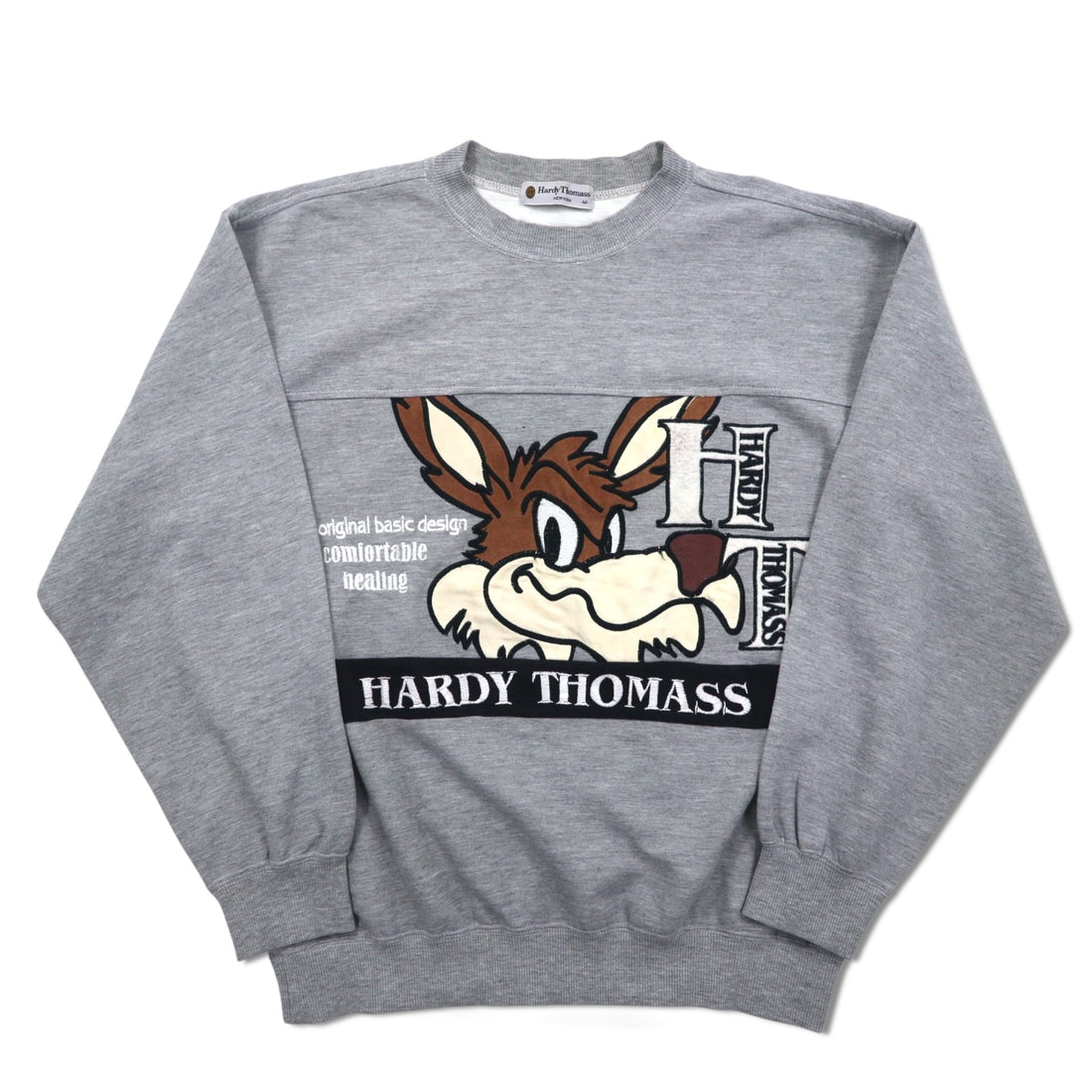 90s Hardy Thomass Character Embroidered Sweatshirt, Medium, Grey, Cotton