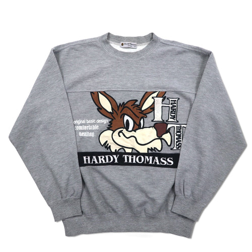 90s Hardy Thomass Character Embroidered Sweatshirt, Medium, Grey, Cotton