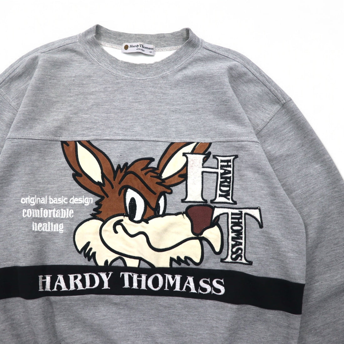 90s Hardy Thomass Character Embroidered Sweatshirt, Medium, Grey, Cotton