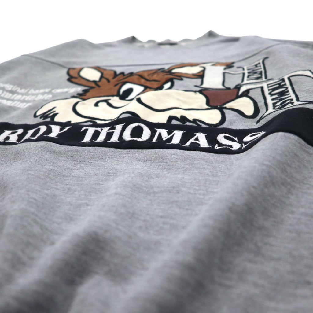90s Hardy Thomass Character Embroidered Sweatshirt, Medium, Grey, Cotton