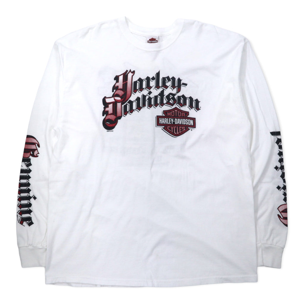日本然リトテ-古着オンライン-HARLEY DAVIDSON ロゴプリント ロングスリーブ Tシャツ ロンT XXL ホワイト コットン 両面プリント 袖ロゴ DFW Metroplex Bedford ビッグサイズ メキシコ製-HARLEY DAVIDSON Logo Print Long Sleeve T-Shirt Long T-shirt XXL White Cotton Double Sided Print Sleeve Logo DFW Metroplex Bedford Big Size Mexico Made