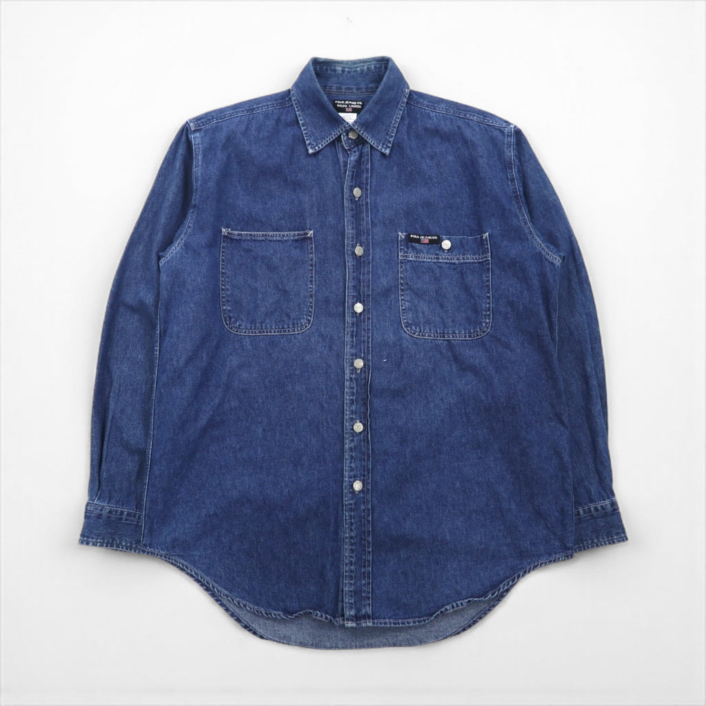 Polo Jeans Co. Ralph Lauren 90s Denim Work Shirt, Size M, Indigo, Double Pocket, LM237