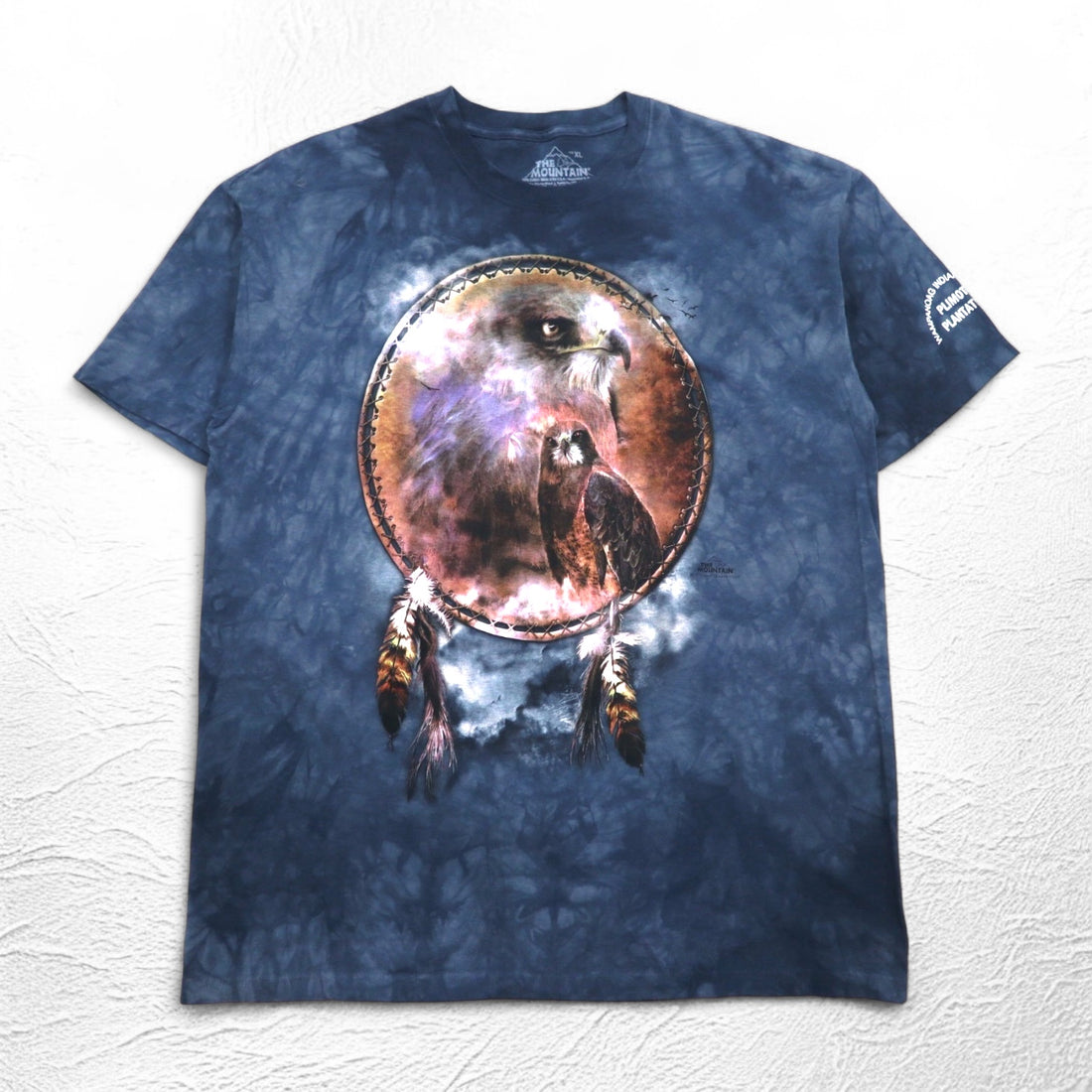 THE MOUNTAIN USA Made Tie-dye T-shirt XL Navy Animal Print Eagle Dreamcatcher