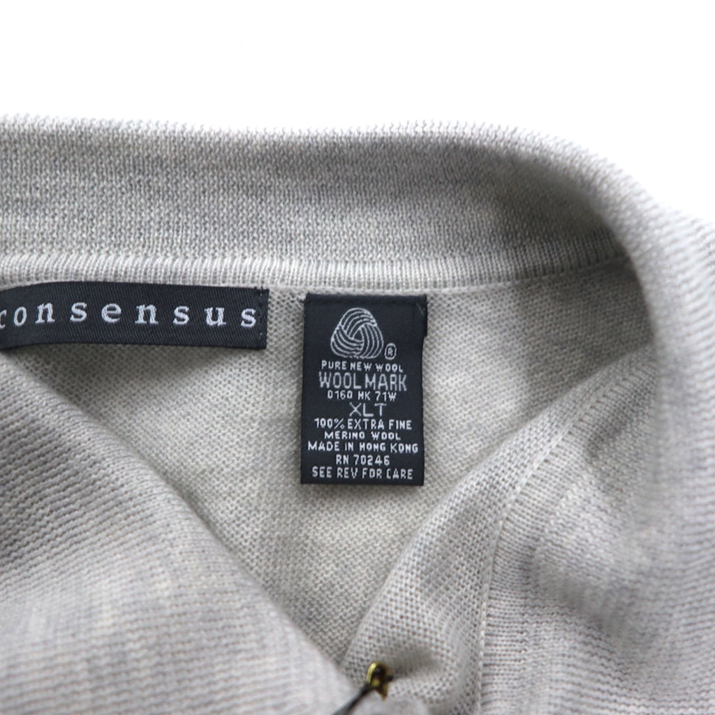 consensus merino wool knit polo shirt sweater XL grey wool unused
