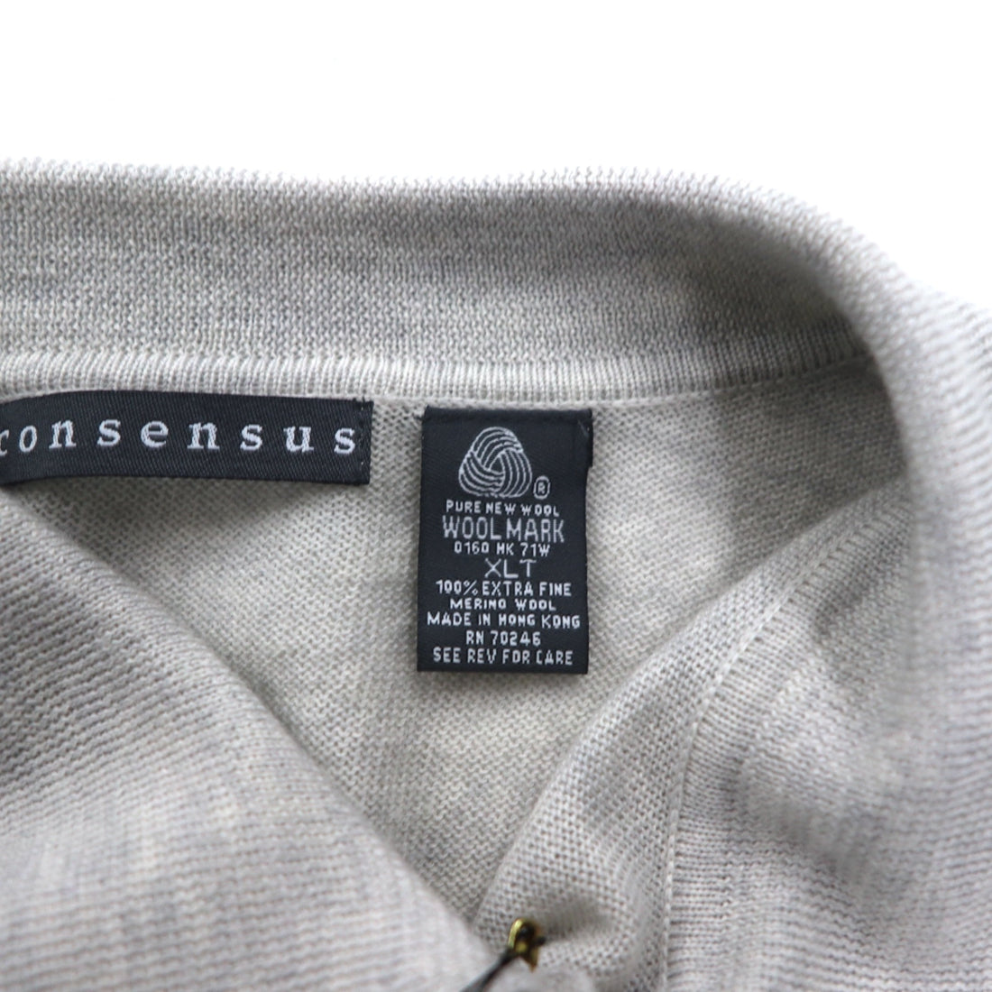 consensus merino wool knit polo shirt sweater XL grey wool unused