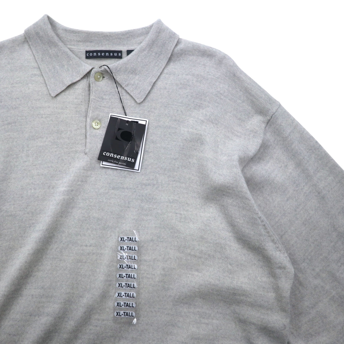 consensus merino wool knit polo shirt sweater XL grey wool unused