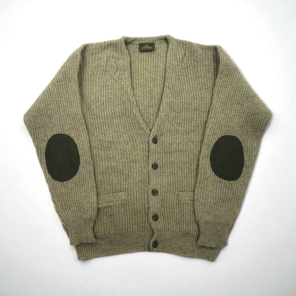 McGREGOR 80s Vintage Ribbed V-Neck Knit Cardigan, Size L, Wool, Elbow Patches, Handwarmer Pockets