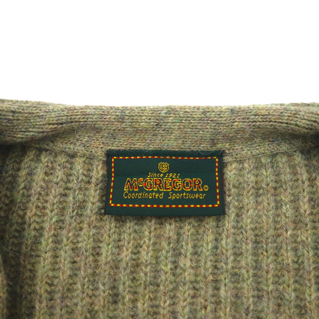 McGREGOR 80s Vintage Ribbed V-Neck Knit Cardigan, Size L, Wool, Elbow Patches, Handwarmer Pockets