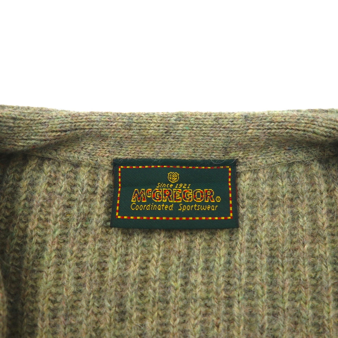 McGREGOR 80s Vintage Ribbed V-Neck Knit Cardigan, Size L, Wool, Elbow Patches, Handwarmer Pockets