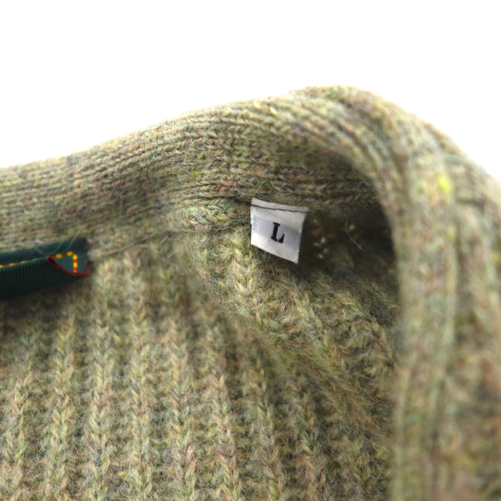 McGREGOR 80s Vintage Ribbed V-Neck Knit Cardigan, Size L, Wool, Elbow Patches, Handwarmer Pockets