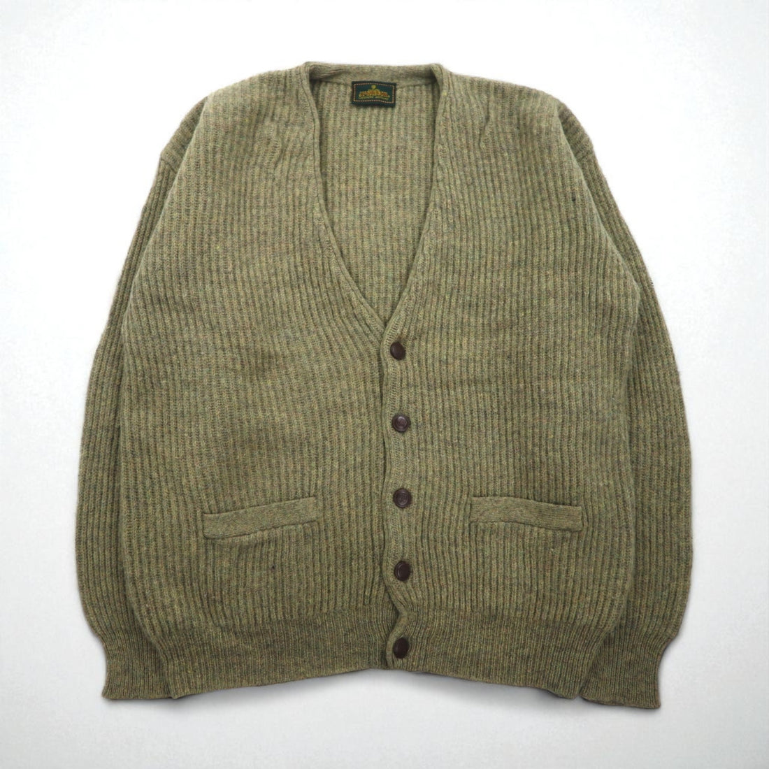 McGREGOR 80s Vintage Ribbed V-Neck Knit Cardigan, Size L, Wool, Elbow Patches, Handwarmer Pockets