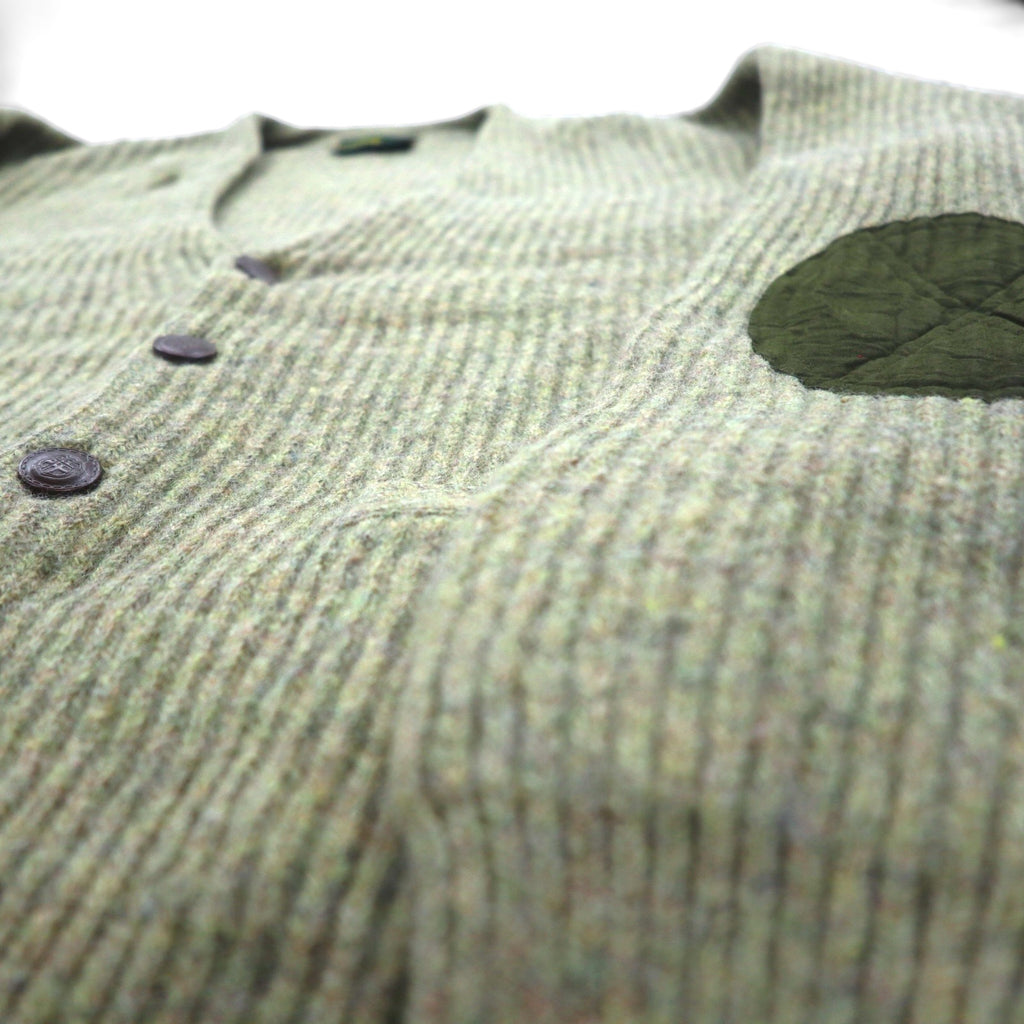McGREGOR 80s Vintage Ribbed V-Neck Knit Cardigan, Size L, Wool, Elbow Patches, Handwarmer Pockets