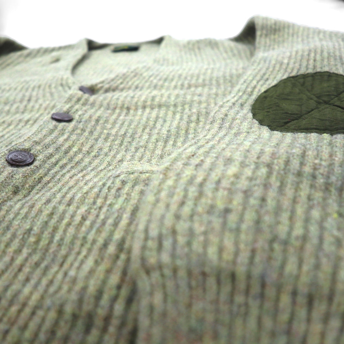 McGREGOR 80s Vintage Ribbed V-Neck Knit Cardigan, Size L, Wool, Elbow Patches, Handwarmer Pockets