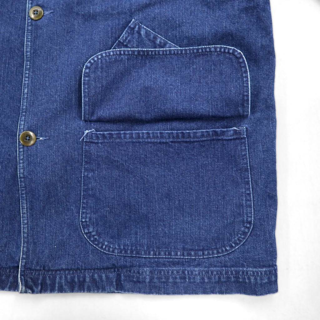 LLBean 90s Vintage Denim Field Chore Coat/Coverall, Size 2XL, Indigo, Corduroy Collar, Detachable Flannel Liner, JW02