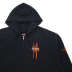 HARLEY DAVIDSON ジップパーカー XL ブラック コットン ワンポイントロゴ 刺繍