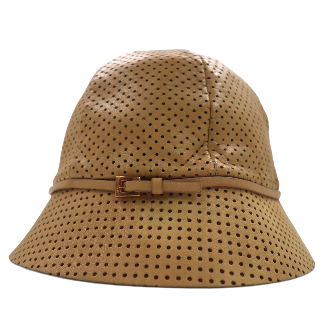 PRADA Italian made lambskin perforated leather bucket hat, M, beige, sheepskin